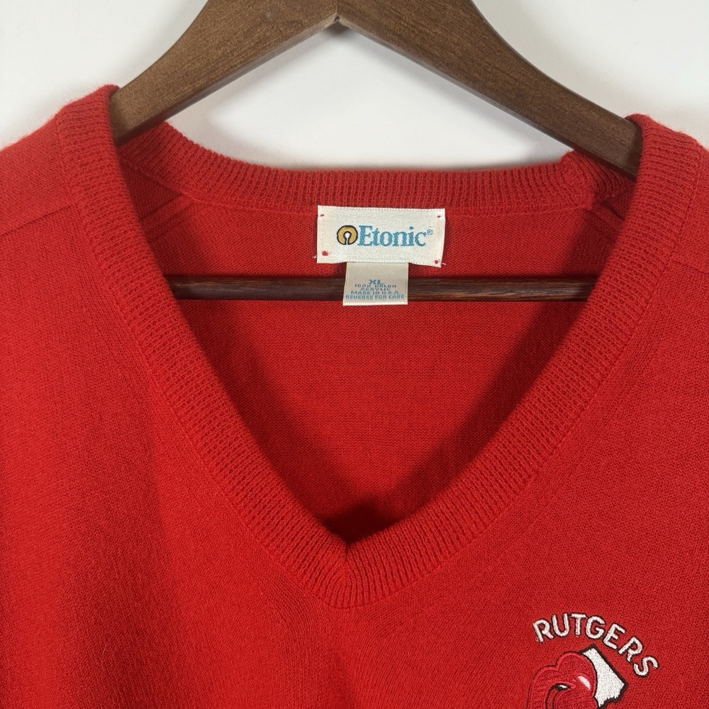 Rutgers Athletics V-Neck Sweater‎ Knit Red College Logo Size XL Etonic - Picture 5 of 6